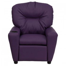Contemporary Purple Vinyl Kids Recliner with Cup Holder [BT-7950-KID-PUR-GG]