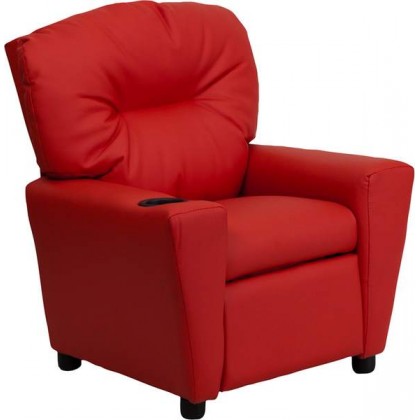 Contemporary Red Vinyl Kids Recliner with Cup Holder [BT-7950-KID-RED-GG]