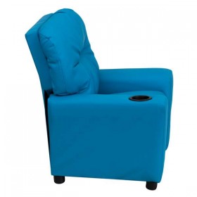 Contemporary Turquoise Vinyl Kids Recliner with Cup Holder [BT-7950-KID-TURQ-GG]