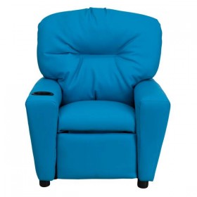 Contemporary Turquoise Vinyl Kids Recliner with Cup Holder [BT-7950-KID-TURQ-GG]