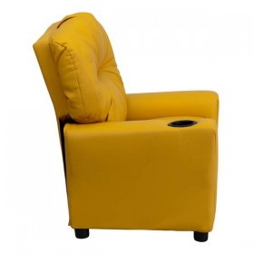 Contemporary Yellow Vinyl Kids Recliner with Cup Holder [BT-7950-KID-YEL-GG]