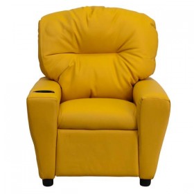 Contemporary Yellow Vinyl Kids Recliner with Cup Holder [BT-7950-KID-YEL-GG]