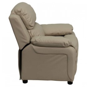 Deluxe Heavily Padded Contemporary Beige Vinyl Kids Recliner with Storage Arms [BT-7985-KID-BGE-GG]