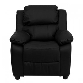 Deluxe Heavily Padded Contemporary Black Leather Kids Recliner with Storage Arms [BT-7985-KID-BK-LEA-GG]