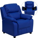 Deluxe Heavily Padded Contemporary Blue Vinyl Kids Recliner with Storage Arms [BT-7985-KID-BLUE-GG]