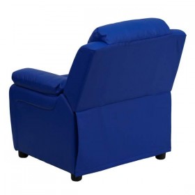 Deluxe Heavily Padded Contemporary Blue Vinyl Kids Recliner with Storage Arms [BT-7985-KID-BLUE-GG]