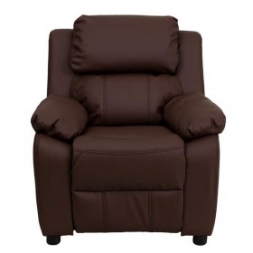 Deluxe Heavily Padded Contemporary Brown Leather Kids Recliner with Storage Arms [BT-7985-KID-BRN-LEA-GG]