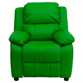 Deluxe Heavily Padded Contemporary Green Vinyl Kids Recliner with Storage Arms [BT-7985-KID-GRN-GG]