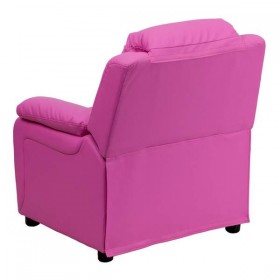 Deluxe Heavily Padded Contemporary Hot Pink Vinyl Kids Recliner with Storage Arms [BT-7985-KID-HOT-PINK-GG]