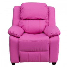 Deluxe Heavily Padded Contemporary Hot Pink Vinyl Kids Recliner with Storage Arms [BT-7985-KID-HOT-PINK-GG]