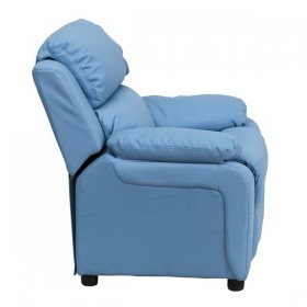Deluxe Heavily Padded Contemporary Light Blue Vinyl Kids Recliner with Storage Arms [BT-7985-KID-LTBLUE-GG]