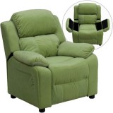 Deluxe Heavily Padded Contemporary Avocado Microfiber Kids Recliner with Storage Arms [BT-7985-KID-MIC-AVO-GG]