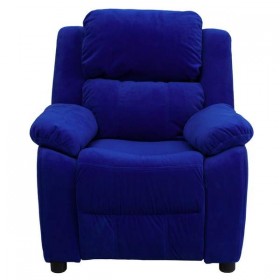 Deluxe Heavily Padded Contemporary Blue Microfiber Kids Recliner with Storage Arms [BT-7985-KID-MIC-BLUE-GG]