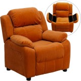 Deluxe Heavily Padded Contemporary Orange Microfiber Kids Recliner with Storage Arms [BT-7985-KID-MIC-ORG-GG]