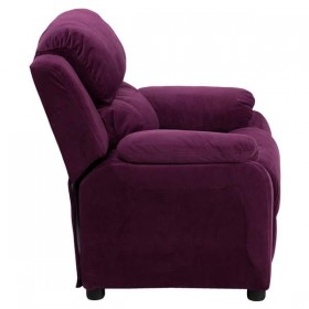 Deluxe Heavily Padded Contemporary Purple Microfiber Kids Recliner with Storage Arms [BT-7985-KID-MIC-PUR-GG]