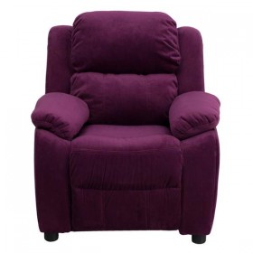 Deluxe Heavily Padded Contemporary Purple Microfiber Kids Recliner with Storage Arms [BT-7985-KID-MIC-PUR-GG]