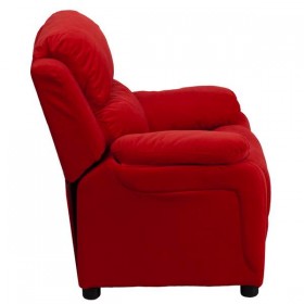 Deluxe Heavily Padded Contemporary Red Microfiber Kids Recliner with Storage Arms [BT-7985-KID-MIC-RED-GG]