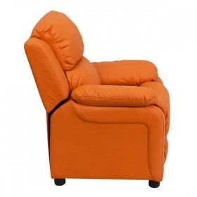 Deluxe Heavily Padded Contemporary Orange Vinyl Kids Recliner with Storage Arms [BT-7985-KID-ORANGE-GG]