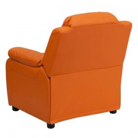 Deluxe Heavily Padded Contemporary Orange Vinyl Kids Recliner with Storage Arms [BT-7985-KID-ORANGE-GG]