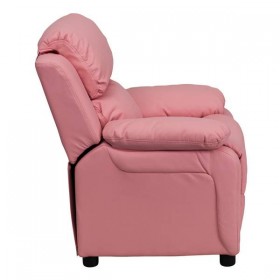 Deluxe Heavily Padded Contemporary Pink Vinyl Kids Recliner with Storage Arms [BT-7985-KID-PINK-GG]