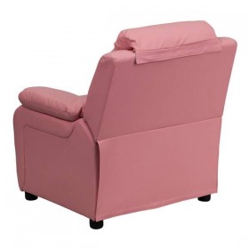 Deluxe Heavily Padded Contemporary Pink Vinyl Kids Recliner with Storage Arms [BT-7985-KID-PINK-GG]