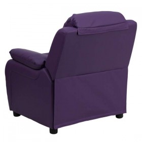 Deluxe Heavily Padded Contemporary Purple Vinyl Kids Recliner with Storage Arms [BT-7985-KID-PUR-GG]