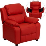 Deluxe Heavily Padded Contemporary Red Vinyl Kids Recliner with Storage Arms [BT-7985-KID-RED-GG]