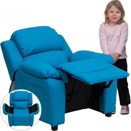 Deluxe Heavily Padded Contemporary Turquoise Vinyl Kids Recliner with Storage Arms [BT-7985-KID-TURQ-GG]