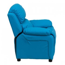 Deluxe Heavily Padded Contemporary Turquoise Vinyl Kids Recliner with Storage Arms [BT-7985-KID-TURQ-GG]