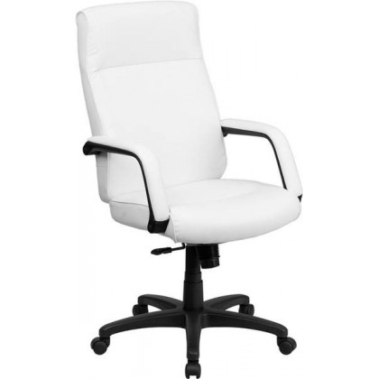 High Back White Leather Executive Office Chair with Memory Foam Padding [BT-90033H-WH-GG]