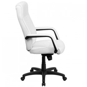 High Back White Leather Executive Office Chair with Memory Foam Padding [BT-90033H-WH-GG]