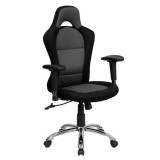 Race Car Inspired Bucket Seat Office Chair in Gray &amp; Black Mesh [BT-9015-GYBK-GG]