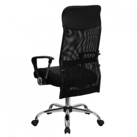 High Back Black Split Leather Chair with Mesh Back [BT-905-GG]