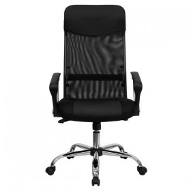 High Back Black Split Leather Chair with Mesh Back [BT-905-GG]