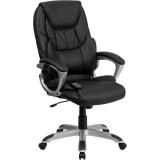 High Back Massaging Black Leather Executive Office Chair with Silver Base [BT-9806HP-2-GG]