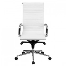 High Back White Ribbed Upholstered Leather Executive Office Chair [BT-9826H-WH-GG]
