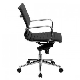 Mid-Back Black Ribbed Upholstered Leather Conference Chair [BT-9826M-BK-GG]