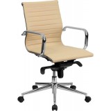 Mid-Back Tan Ribbed Upholstered Leather Conference Chair [BT-9826M-TAN-GG]