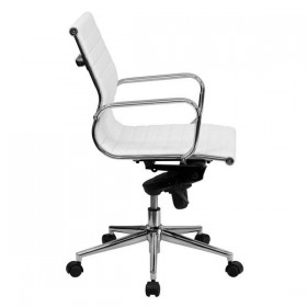 Mid-Back White Ribbed Upholstered Leather Conference Chair [BT-9826M-WH-GG]