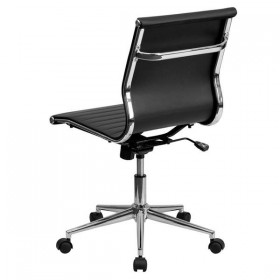Mid-Back Armless Black Ribbed Upholstered Leather Conference Chair [BT-9836M-2-BK-GG]