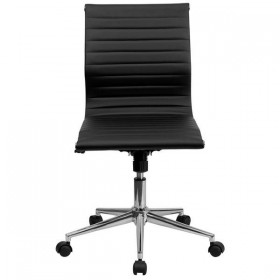 Mid-Back Armless Black Ribbed Upholstered Leather Conference Chair [BT-9836M-2-BK-GG]