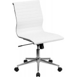 Mid-Back Armless White Ribbed Upholstered Leather Conference Chair [BT-9836M-2-WH-GG]