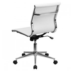 Mid-Back Armless White Ribbed Upholstered Leather Conference Chair [BT-9836M-2-WH-GG]