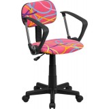 Multi-Colored Swirl Printed Pink Computer Chair with Arms [BT-OLY-A-GG]