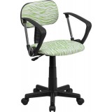 Green and White Zebra Print Computer Chair with Arms [BT-Z-GN-A-GG]