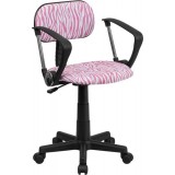 Pink and White Zebra Print Computer Chair with Arms [BT-Z-PK-A-GG]
