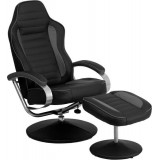 Racing Style Black and Gray Vinyl Recliner and Ottoman [CH-125695-GG]