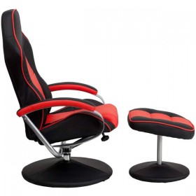 Racing Style Black and Red Vinyl Recliner and Ottoman [CH-125696-1-GG]