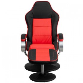 Racing Style Black and Red Vinyl Recliner and Ottoman [CH-125696-1-GG]