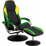 Racing Style Black, Green and Yellow Vinyl Recliner and Ottoman [CH-125696-2-GG]